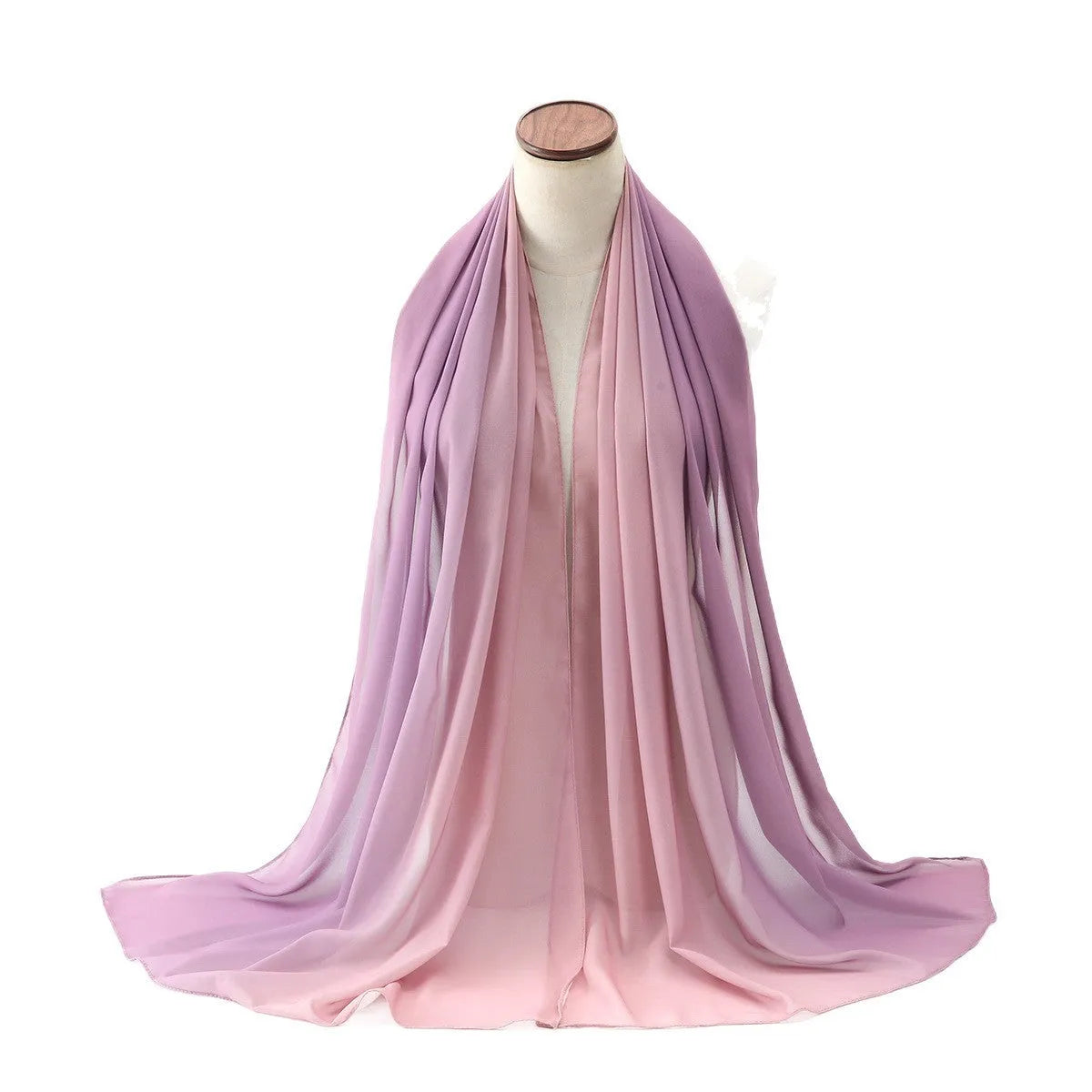 Women's chiffon bubble towel texture scarf in ethnic Pu long style showing length and colour options