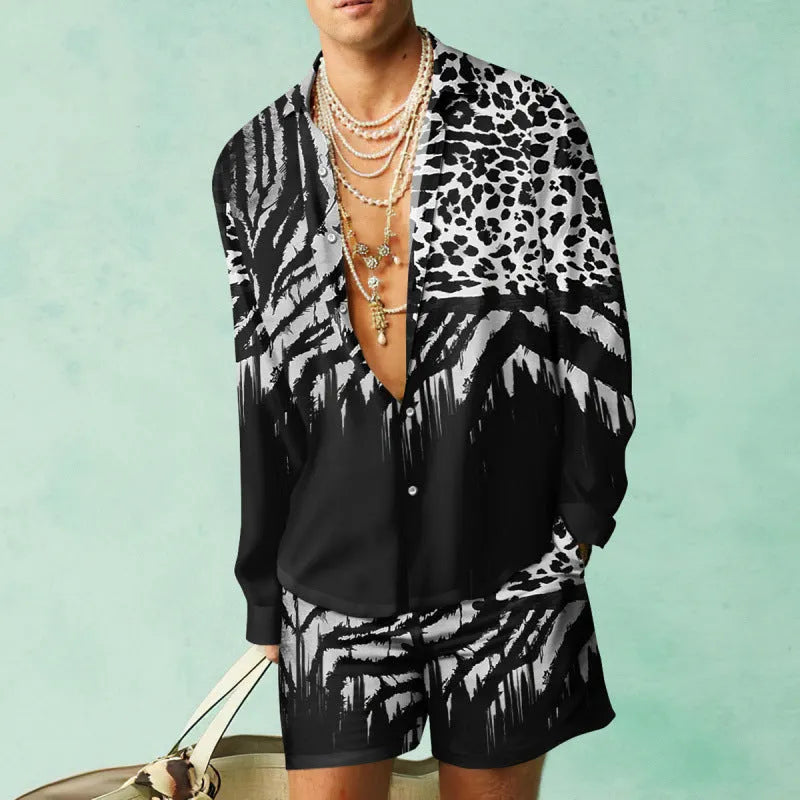 Casual summer shirt and shorts set in slim fit design with long sleeves