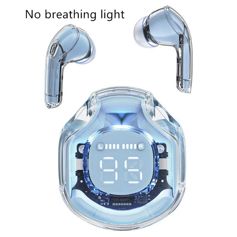 Transparent warehouse wireless Bluetooth headset in white, black, pink, sky blue, or violet with optional breathing light