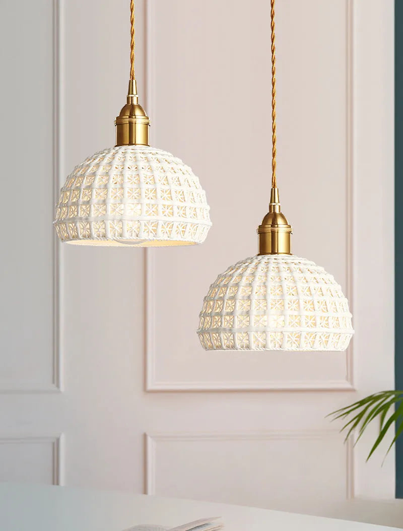 Nordic all-copper single-head brass ceramic pendant light for bedroom and dining room