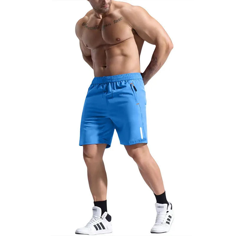 Men's grey bamboo blend sports shorts with an elastic high waist and drawstring detail.