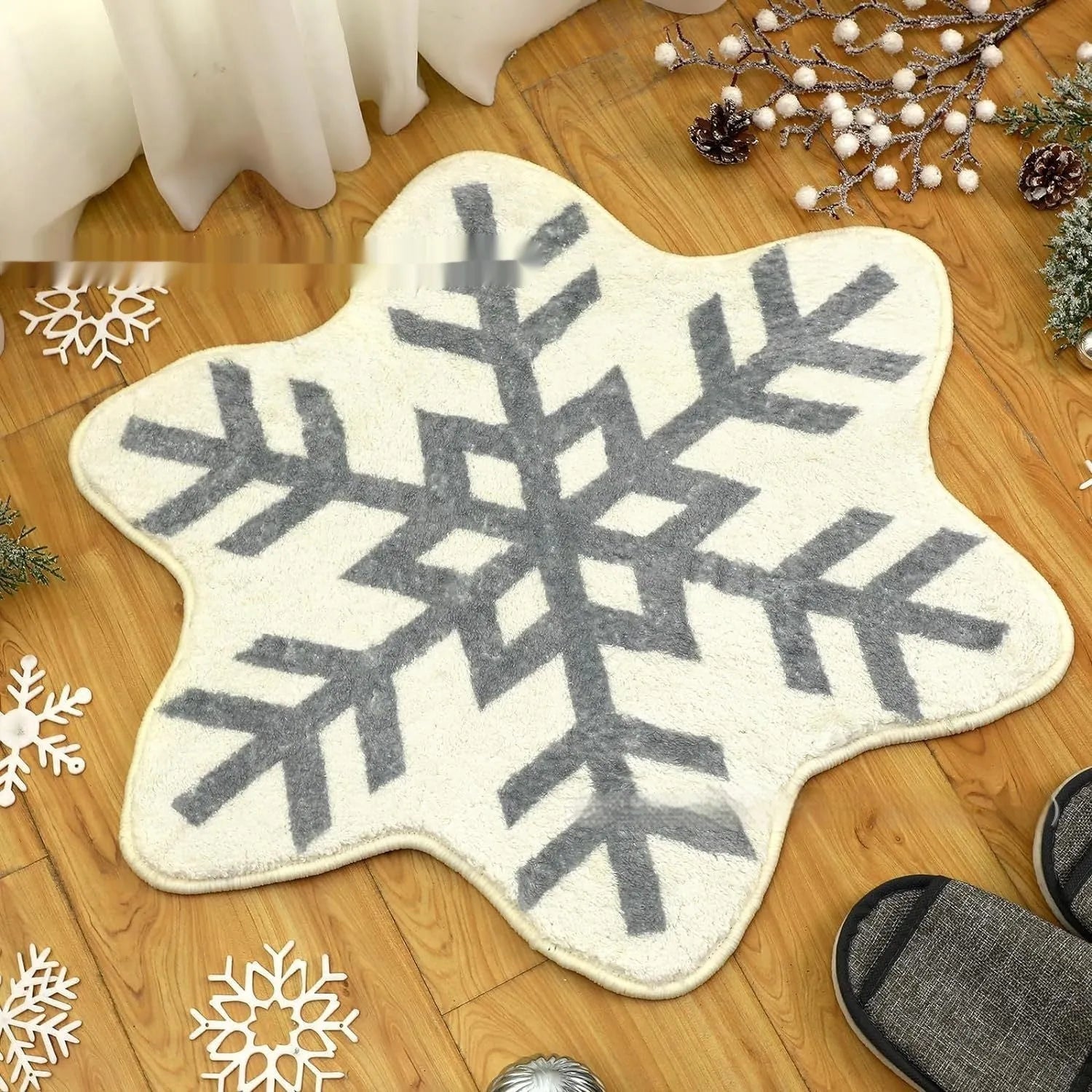 Christmas-themed polyester carpet with printed festive design in square format