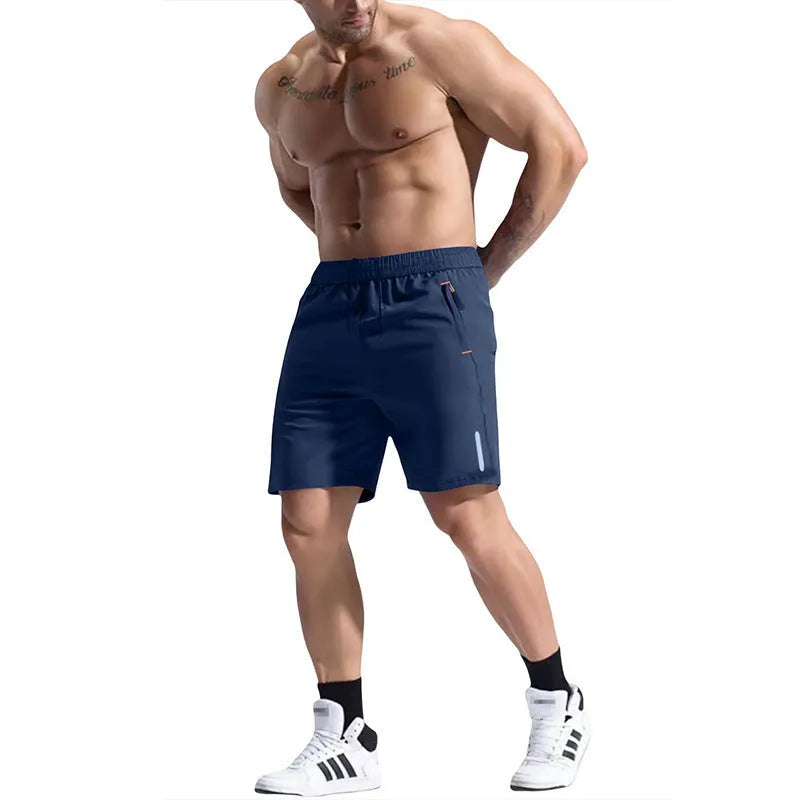 Men's grey bamboo blend sports shorts with an elastic high waist and drawstring detail.