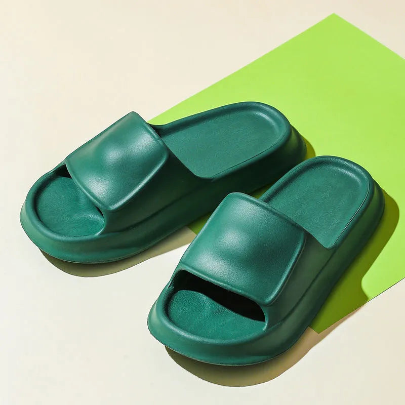 Soft EVA flip-flop slippers with thick non-slip sole in multiple colours on a white background.