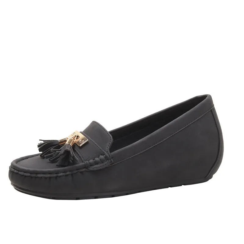 Women's flat heel height increasing insole shoes in artificial PU available in multiple colours with 3-5cm lift
