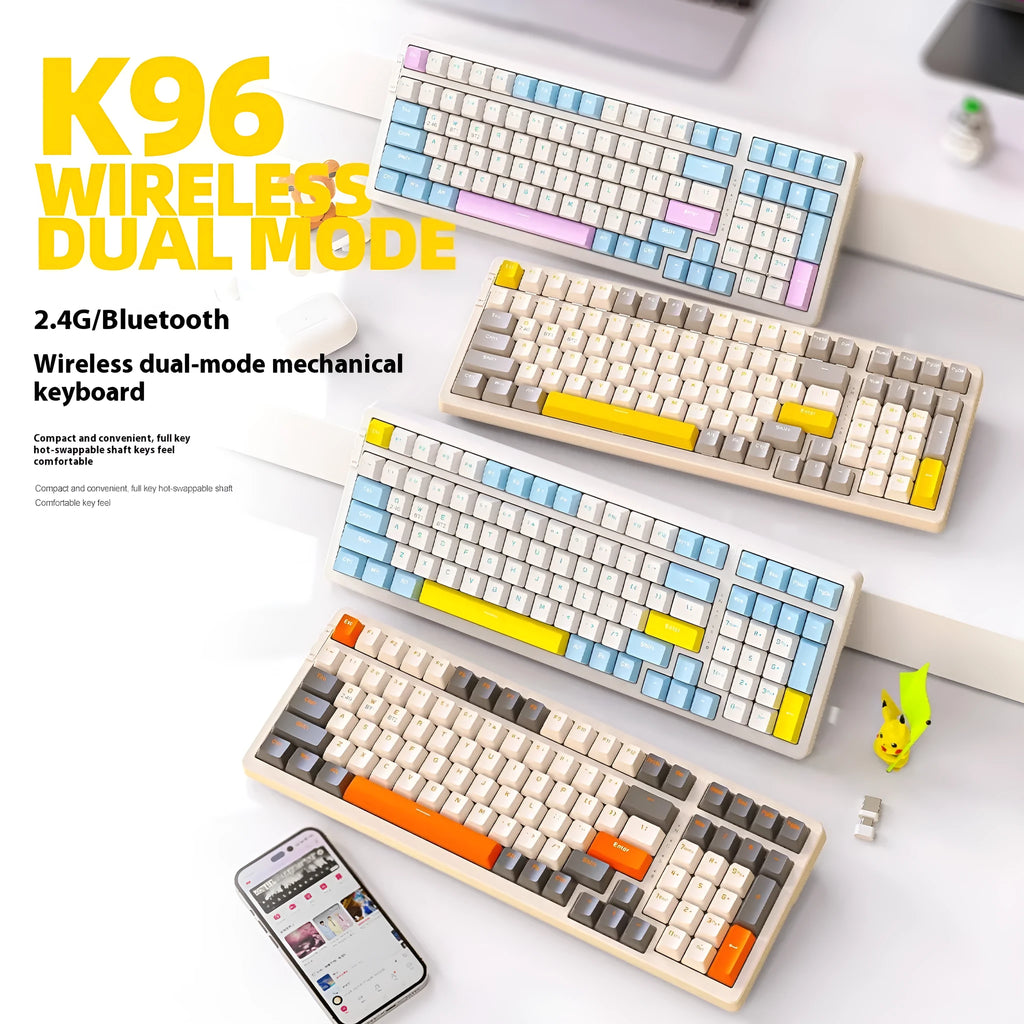 Free Wolf K96 Bluetooth dual-mode mechanical keyboard in one of four colour options with red switches