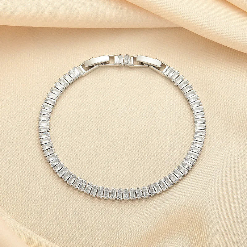 Women's European style quadrilateral geometry full diamond bracelet in champagne gold or silver