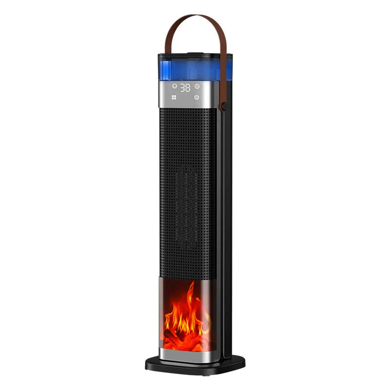 Tall, vertical intelligent heater with voice control and humidification function.
