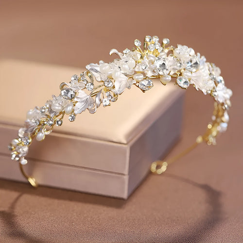 Alloy pearl crown headdress with electroplated finish in gold or silver colour