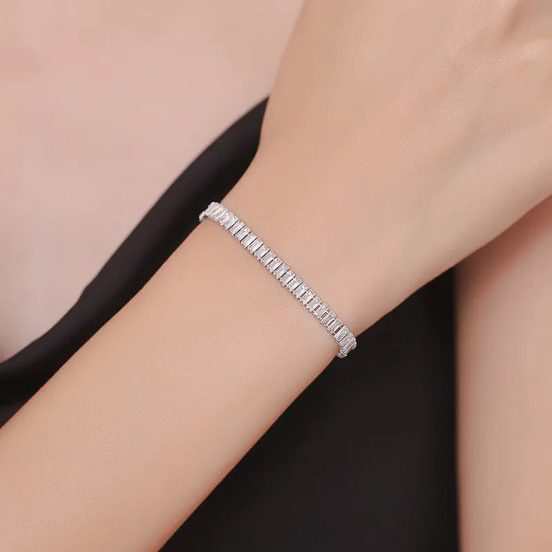 Women's European style quadrilateral geometry full diamond bracelet in champagne gold or silver