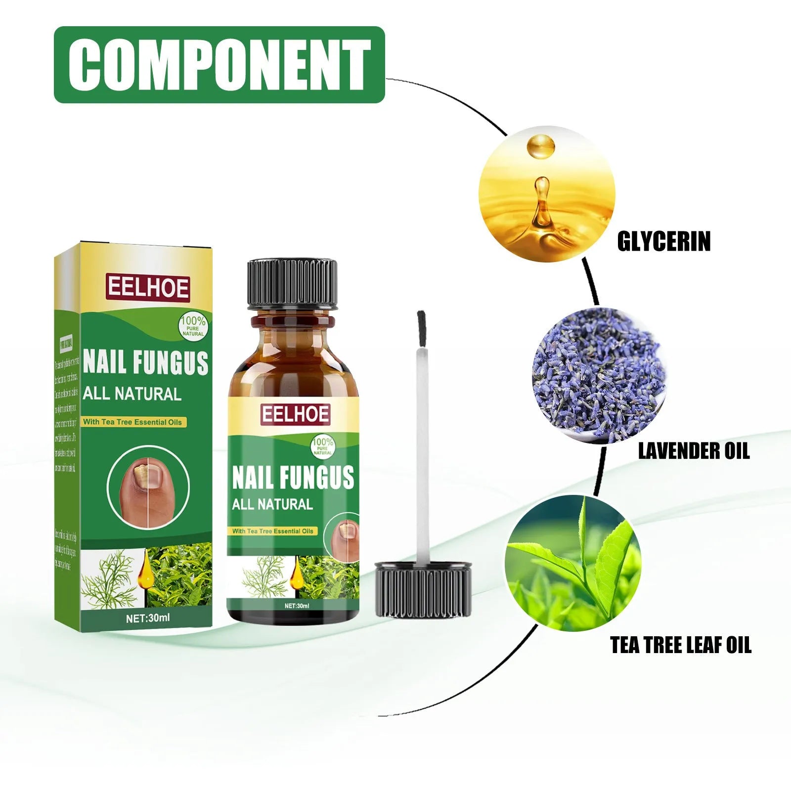 30ml tea tree oil nail care solution bottle with applicator for hand and foot nails