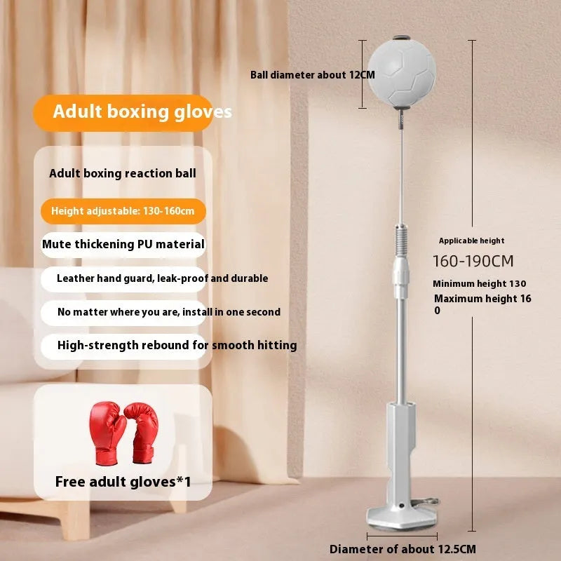 Vertical boxing reaction ball set with roly-poly sandbag base and focus mitts in gray and orange colour options