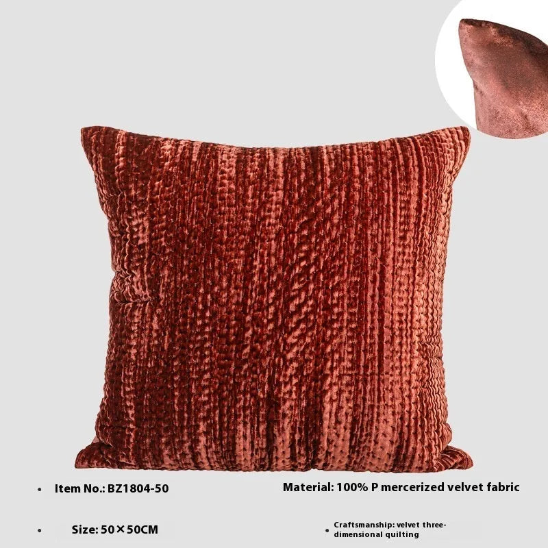 Antique style quilted cushion in mercerized velvet with feather velvet core, available in square and waist pillow sizes