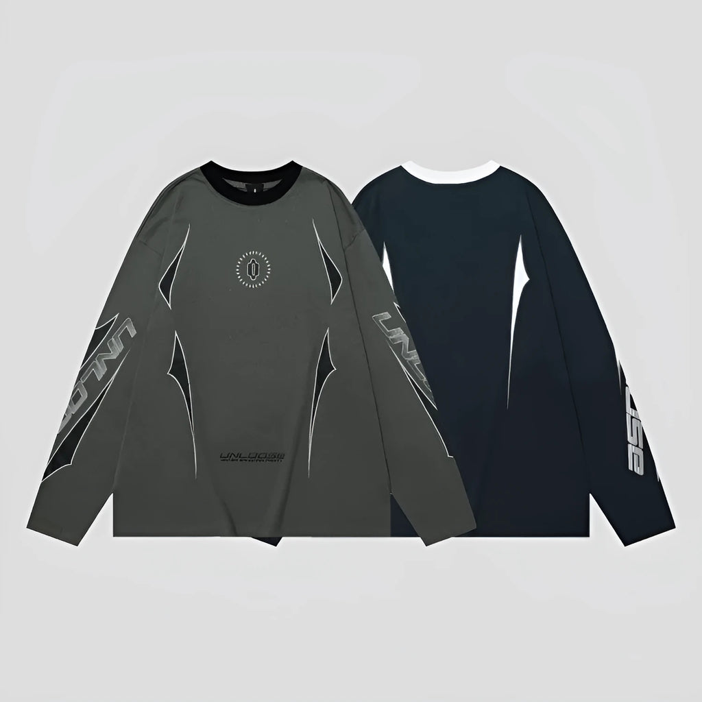 Men's loose grey cotton drop shoulder sweatshirt with long sleeves and letter print.
