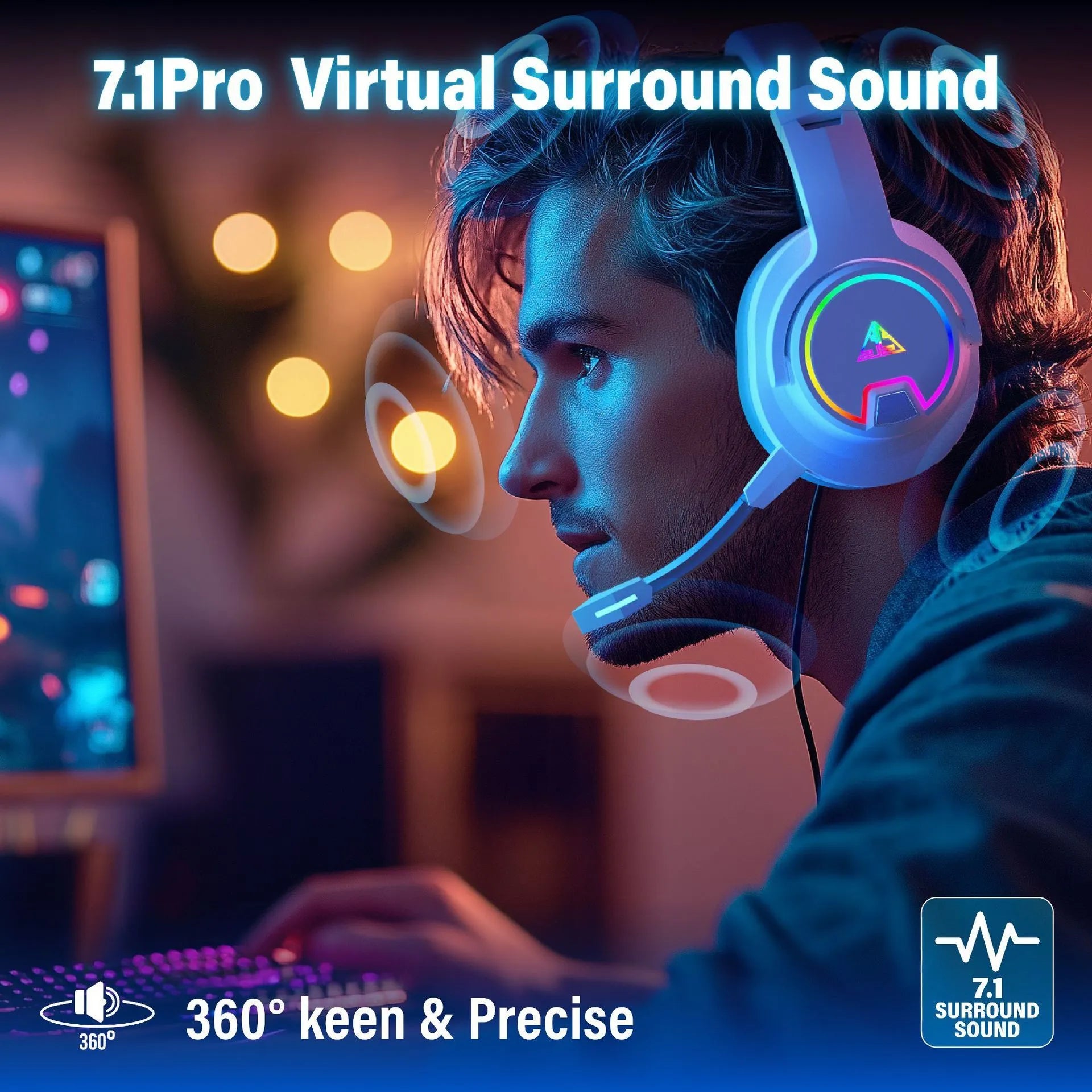 Low-latency head-mounted luminous gaming headset with 50mm speaker in white colour