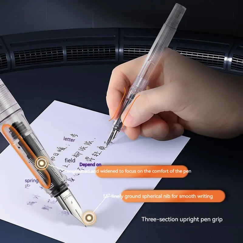 Automatic suction pen set with plastic pen, 40ml ink reservoir, and handbag for student writing