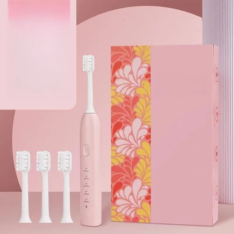 Yellow rechargeable smart electric toothbrush with soft bristle head and USB charging cable
