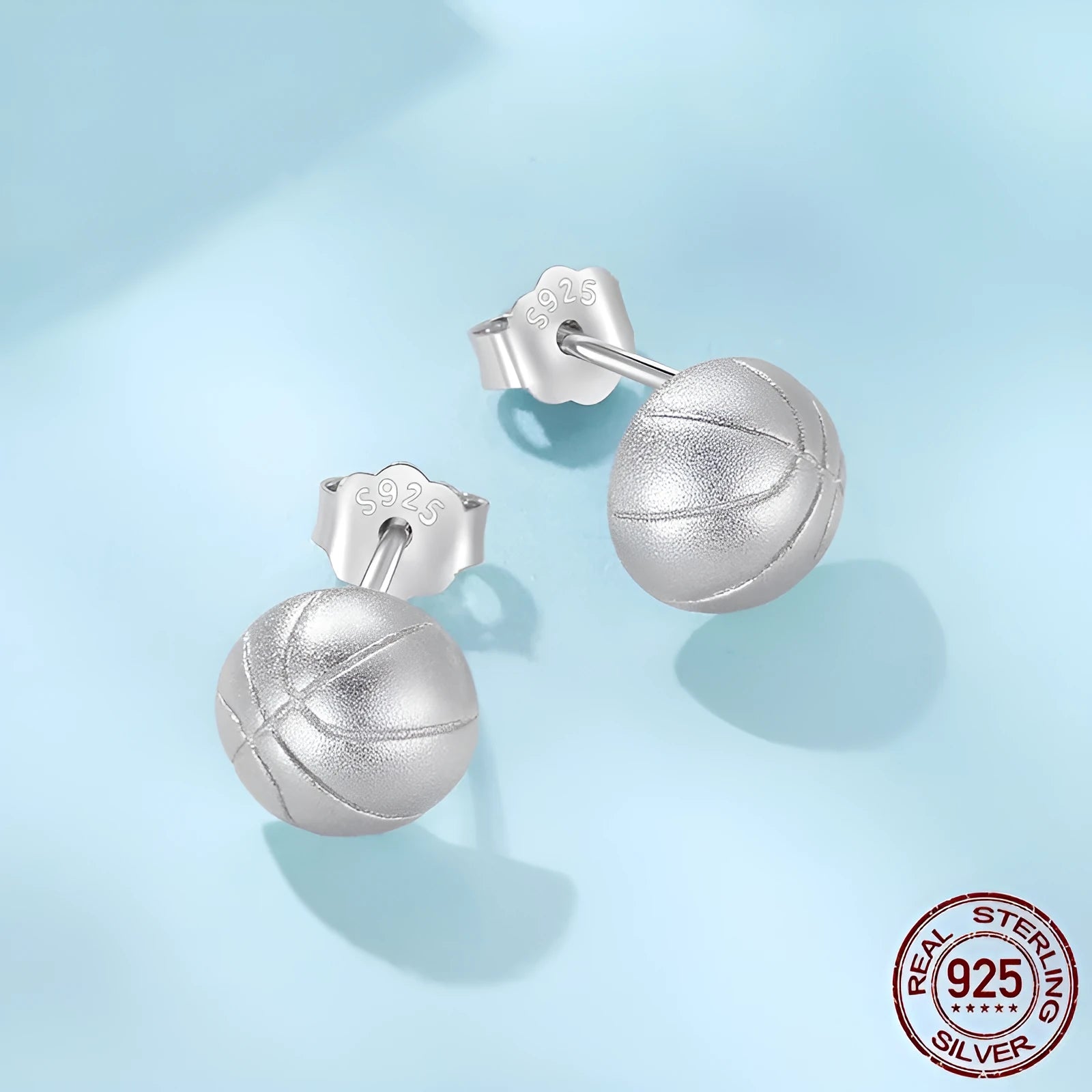 S925 sterling silver basketball stud earrings for women, electroplated finish, SCE1906 colour
