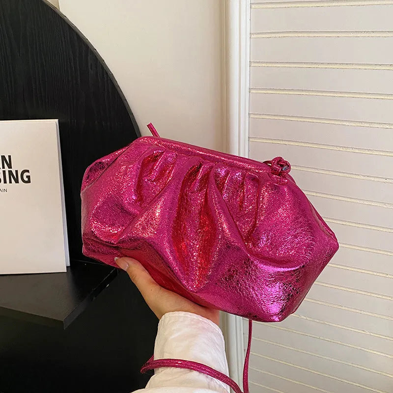 Women's shell-shaped PU leather crossbody bag with multiple internal compartments in rose red colour