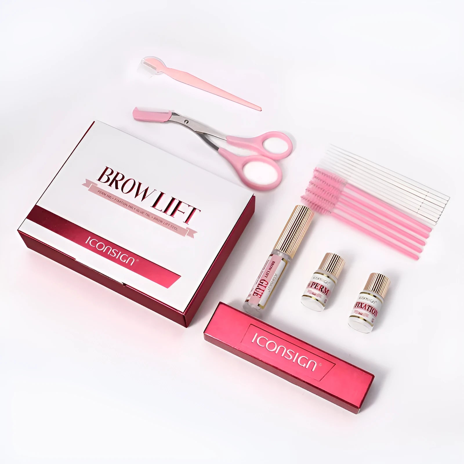 Pink eyebrow quick ironing suit with complete eyebrow perm styling kit for brow grooming