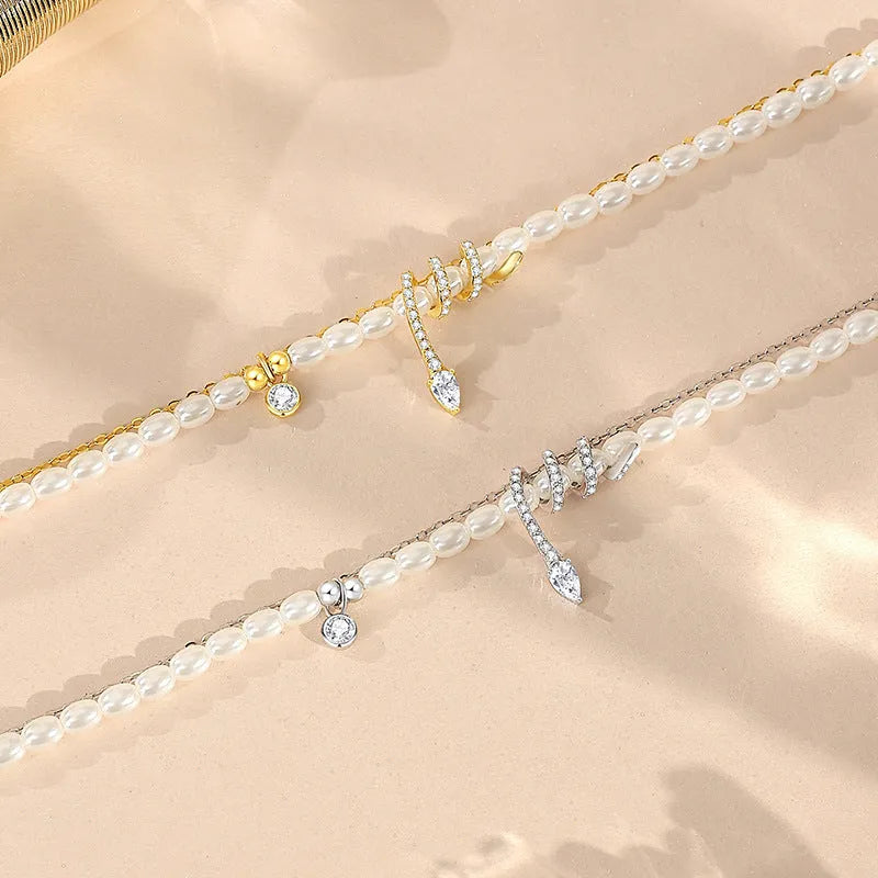 Women's 925 silver pearl snake bracelet in gold tone and white gold colour options