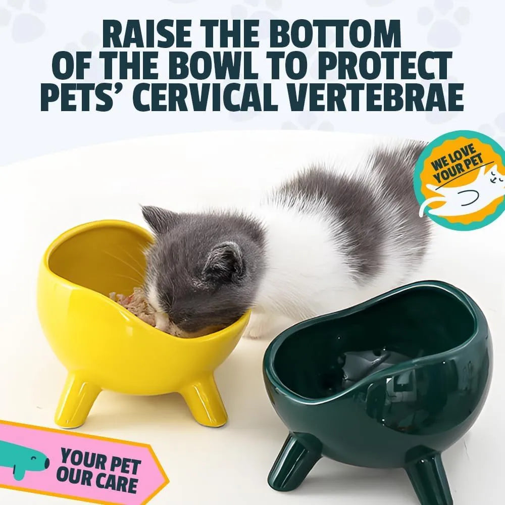 Green ceramic pet bowl with four-legged stable base and wide-mouth design