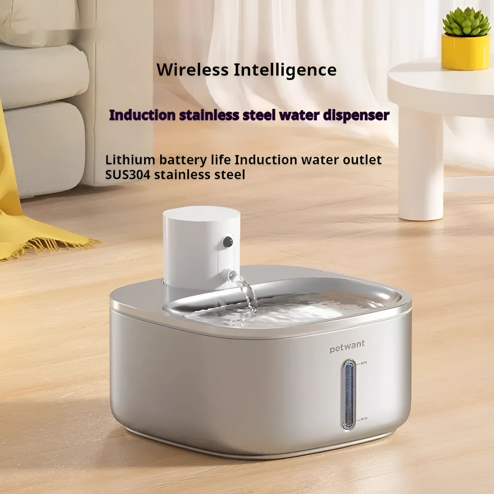 Stainless Steel Cat Water Dispenser 32L Smart Wireless Charging Lithium Battery Induction Pet Fountain for Cats Indoor Use Pawang Colour