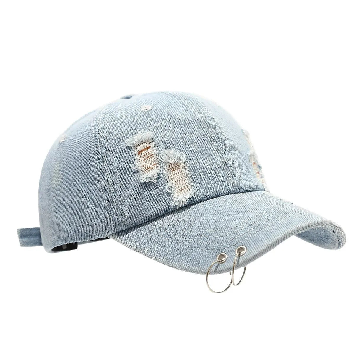 Men's adjustable denim peaked cap with dome crown in light blue colour