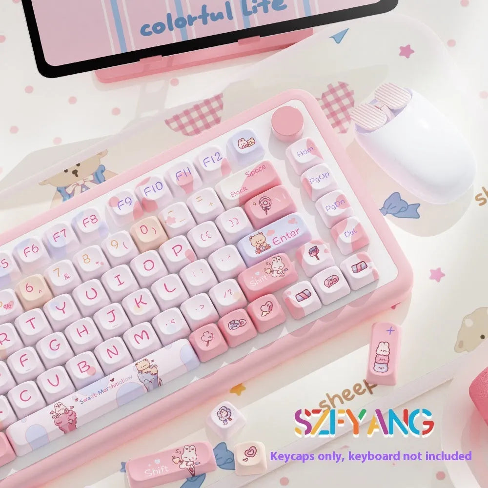 Sweet cotton candy coloured mechanical keyboard keycaps set showing 112-key and 120-key options.