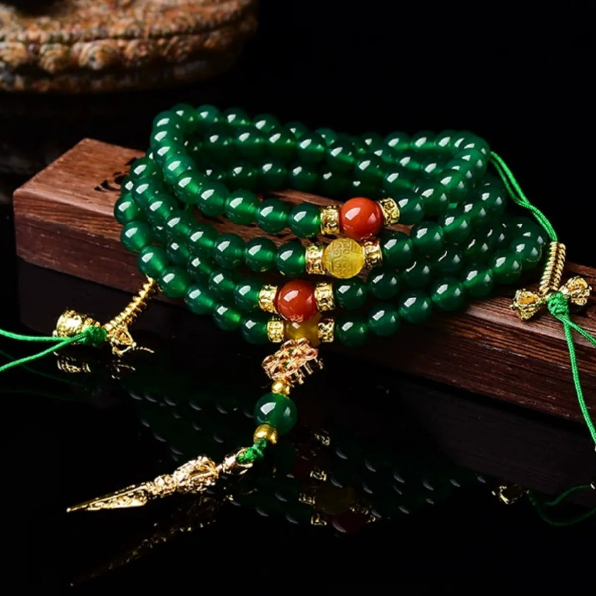 Handcrafted multi-strand bracelet with green Brazilian agate beads in three size options.