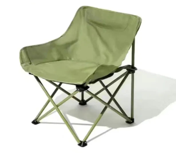 Beige folding camping chair with steel frame and Oxford cloth seat in open position