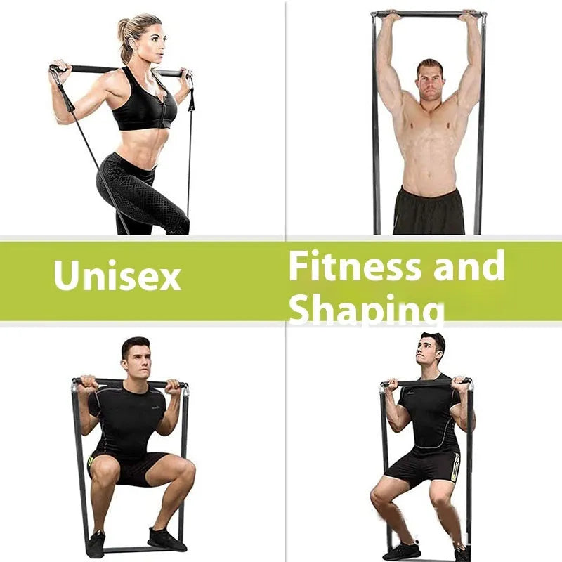 Two-segment push-and-pull fitness stick for yoga and Pilates resistance exercises.