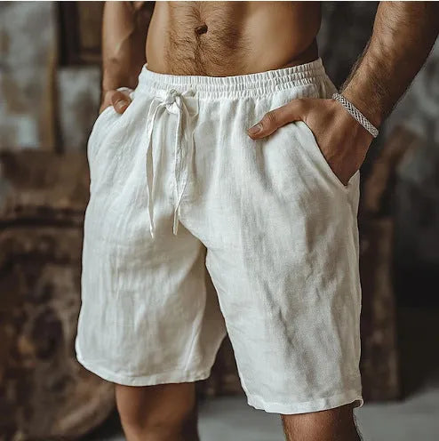 Men's cotton linen blend casual shorts in straight cut British style