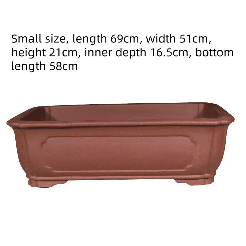 Handmade large rectangular purple clay flowerpot for bonsai and succulents