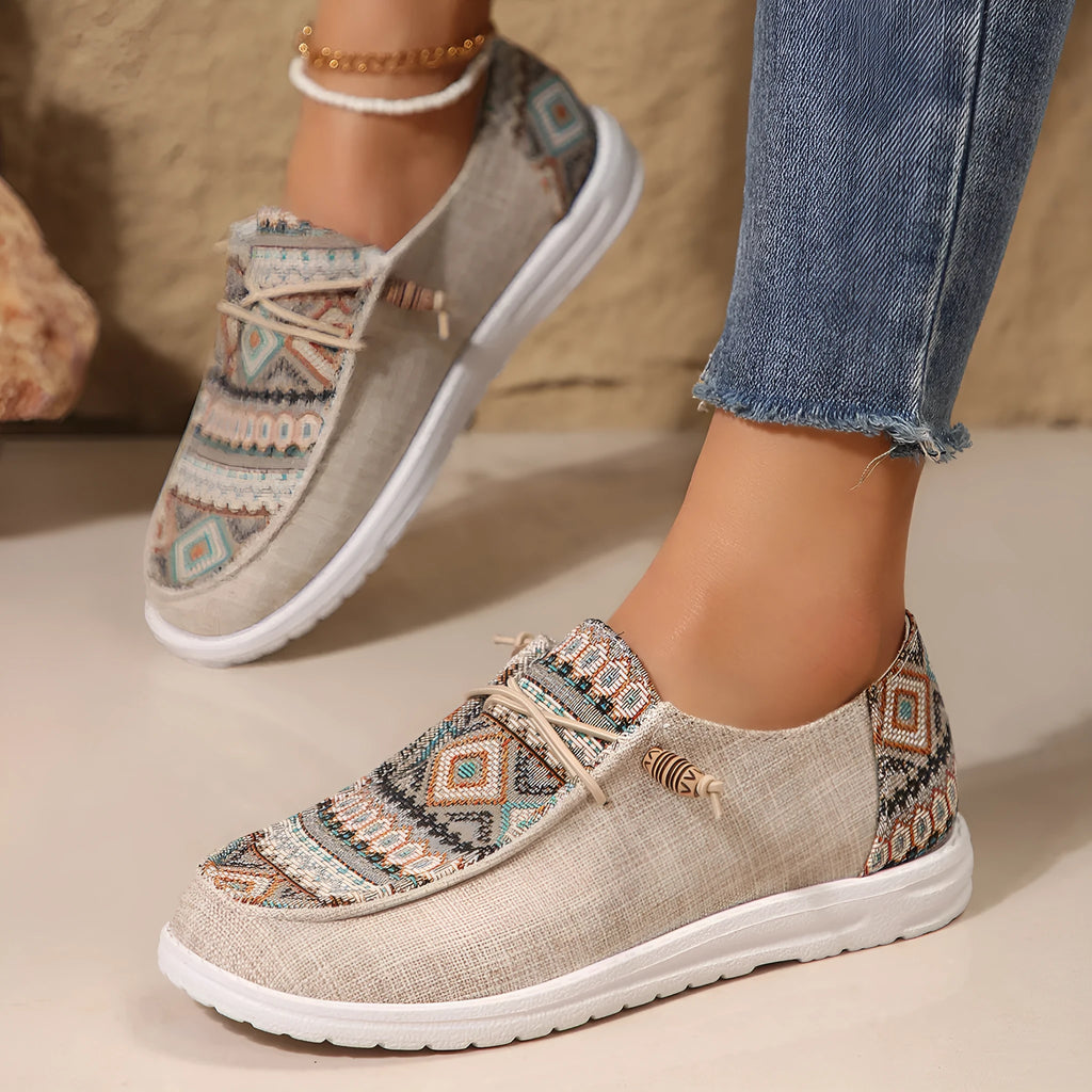 Women's flat round toe low-top slip-on shoes in black, dark grey and khaki colours