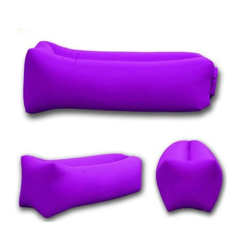 Inflatable lazy sofa in blue on a beach, 240cm polyester airbed for camping