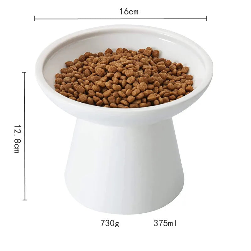 Extra wide elevated ceramic cat food bowl in blue green pink or white colour