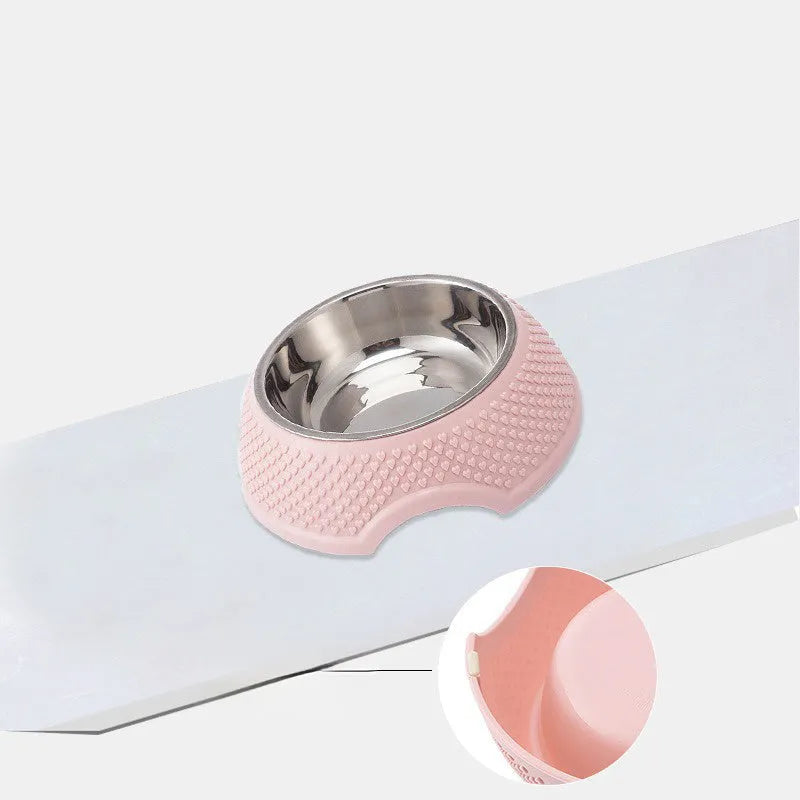 Set of 4 stainless steel pet bowls with weighted non-slip base in blue, green and pink colours
