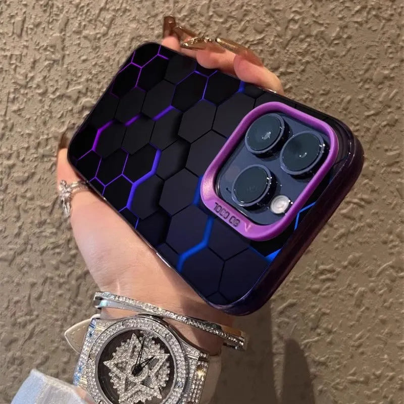 Frosted protective phone case for Apple iPhone with honeycomb pattern in Moonlight Black colour.