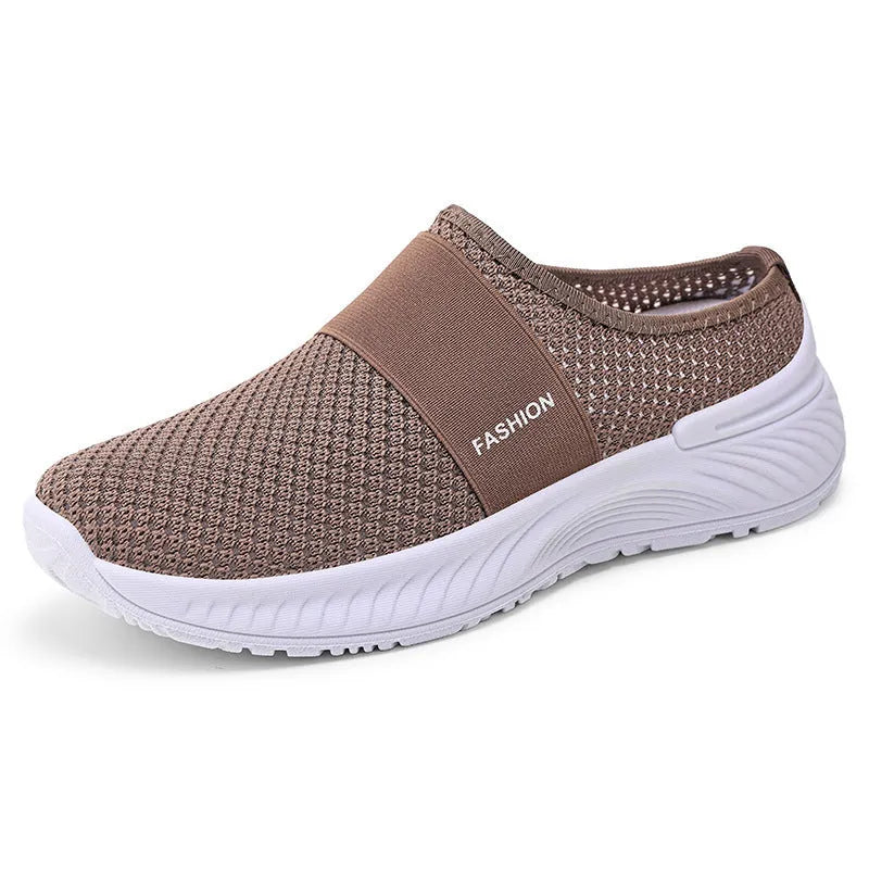 Women's breathable mesh casual shoes in multiple colours, flat heel, round toe, slip-on design