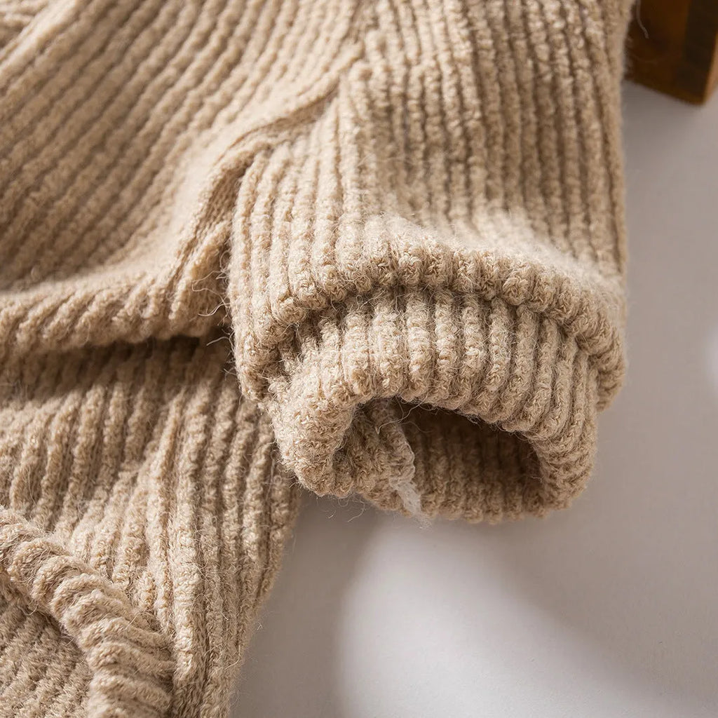 Brown casual cloth sweater for a small dog on a mannequin, showing size range XS to XL.