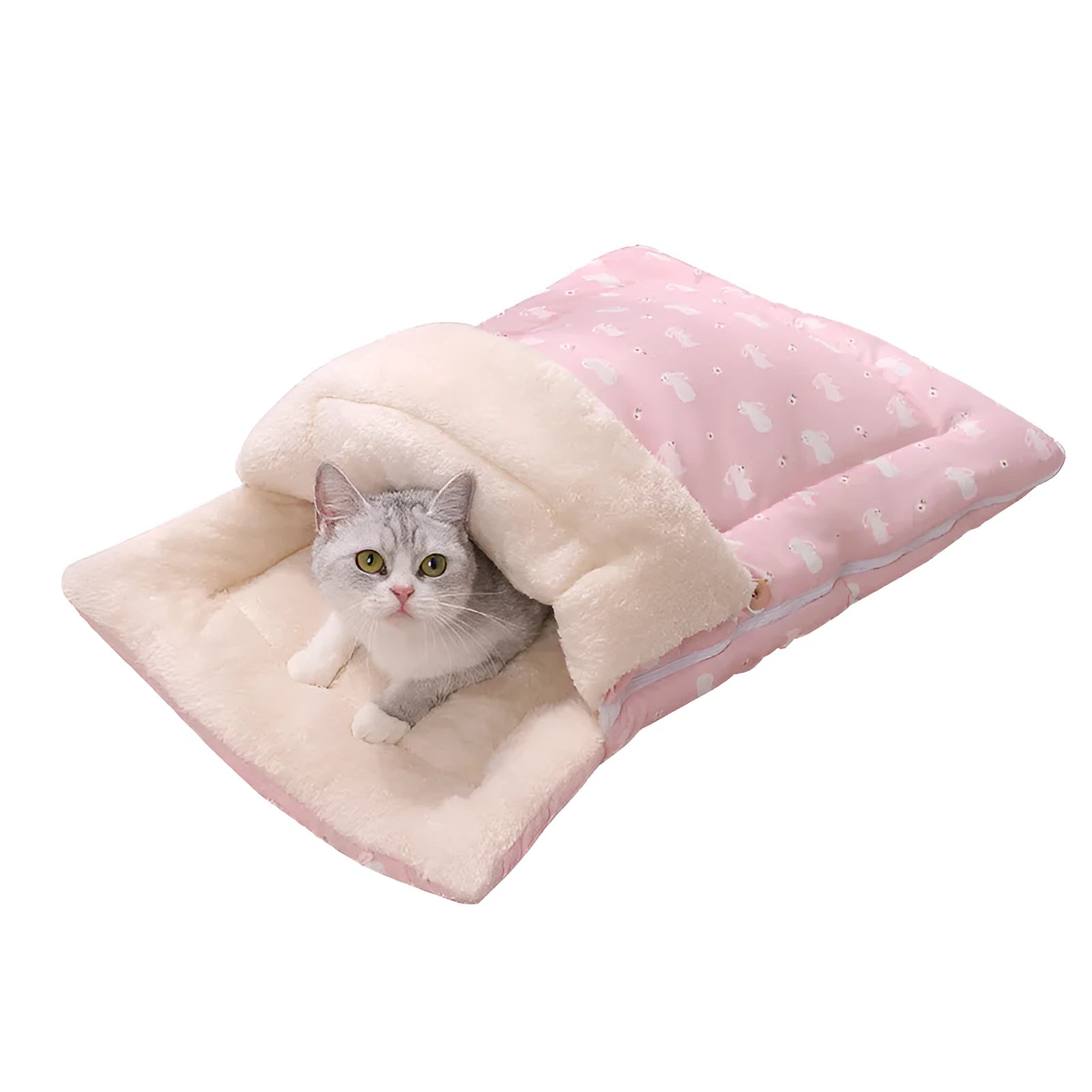 Soft cat bed in pink with detachable mat and foldable design, size M 70x100cm