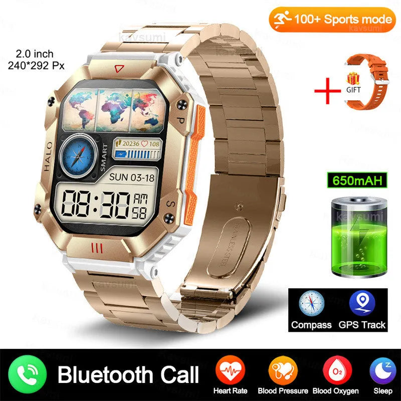 Android GPS smart watch with titanium case and multiple strap options including black camouflage and brown leather