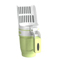 Grey self-cleaning cat litter scoop with attached waste bin and foldable bottom