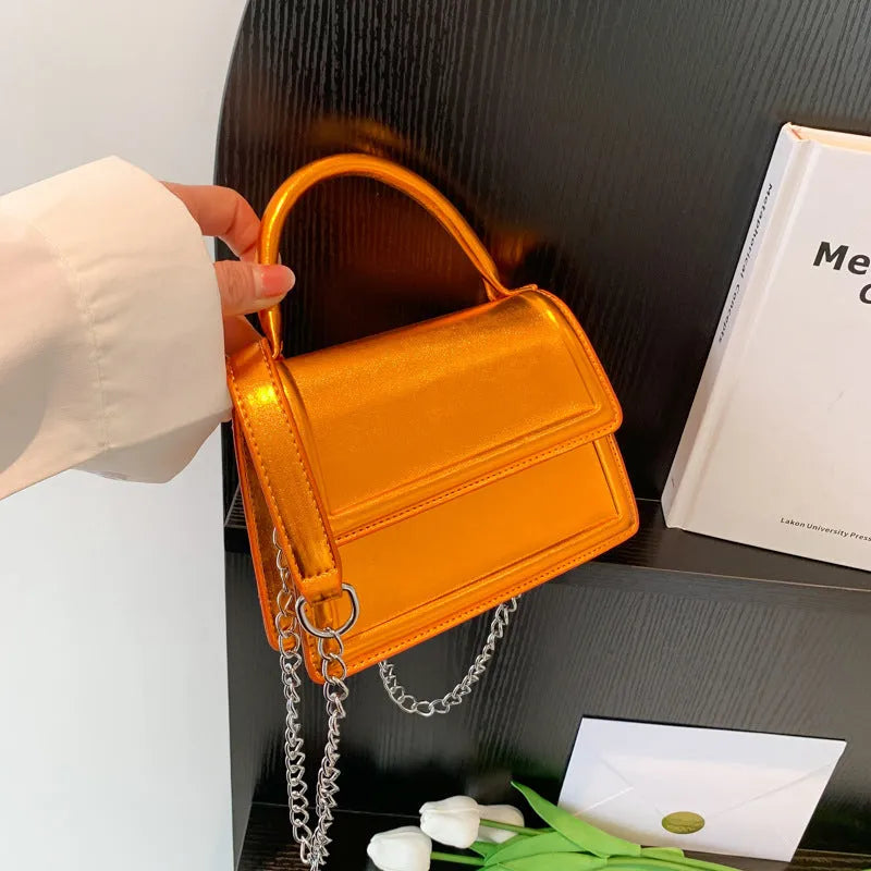 Retro PU leather crossbody shoulder bag in horizontal square shape showing sewing line details
