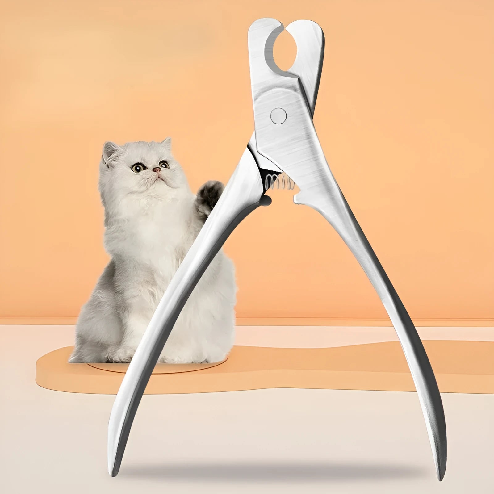 Silver professional pet nail clipper with stainless steel blades and safety guard for dogs and cats