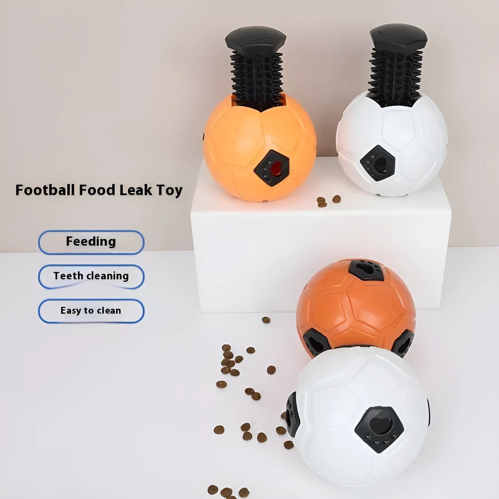 Orange and white TPR dog chew balls showing hollow and teeth cleaning stick styles