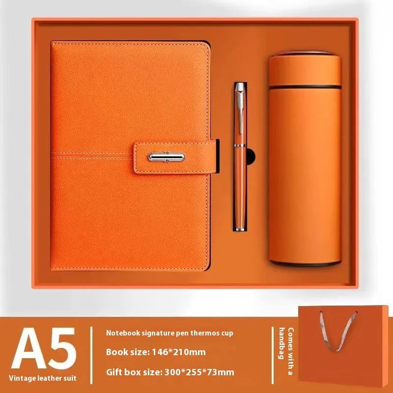 Customisable A5 notebook with PU leather cover in choice of colours, featuring wood-free paper.