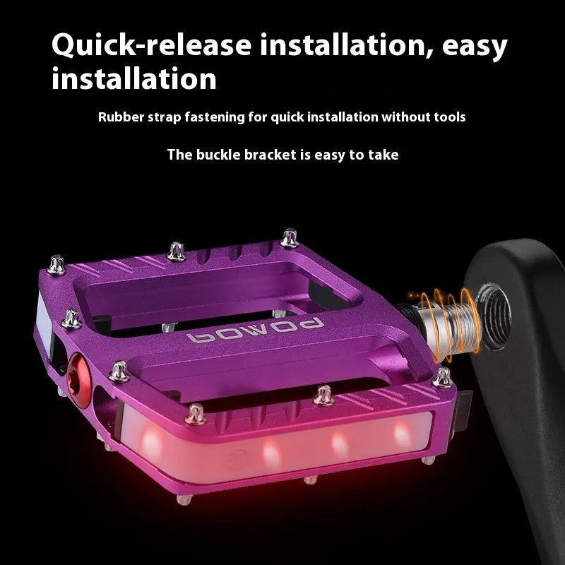 Aluminium alloy bicycle pedal with integrated 710LED lighting in five colour options