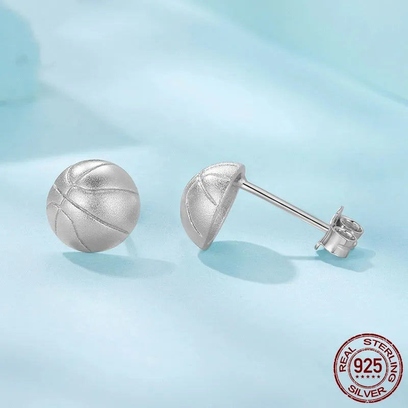 S925 sterling silver basketball stud earrings for women, electroplated finish, SCE1906 colour
